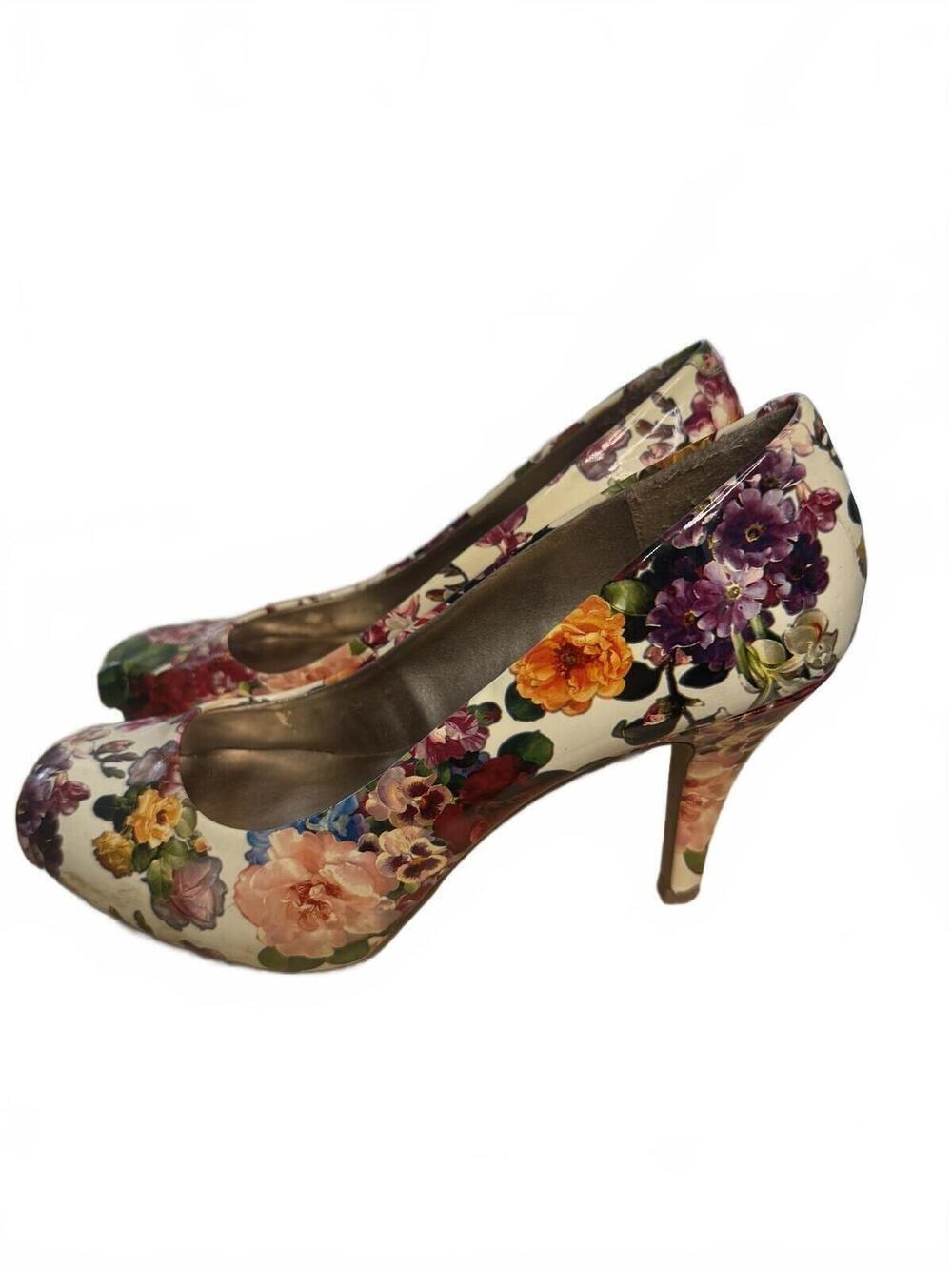Madden Girl Floral Heels Pumps Sz 7.5 beige Multi Getta Platform Shoes Festival